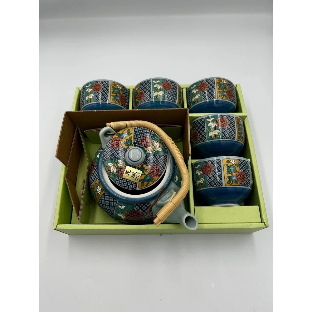 Kafun Japan Ceramic Tea Set Teapot 5 Cups Fuji Green Tea Sencha Gift Boxed NEW